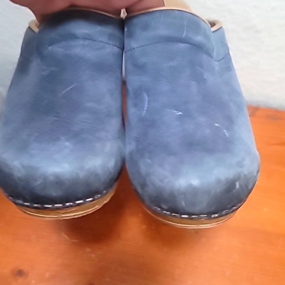 SANITA WOMEN'S DANISH CLOG BLUE LEATHER SLIP ON WEDGE HEEL SANDAL SIZE 41 US10.5 - Picture 12 of 13